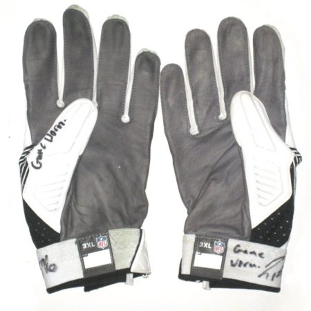 Jay Bromley New York Giants Game Used & Signed White, Black & Gray Nike 3XL Gloves
