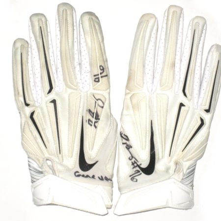 Jay Bromley New York Giants Game Used & Signed White, Black & Silver Nike Superbad Gloves