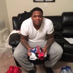 Jay Bromley with New York Giants Game Used & Signed Red & White Nike Superbad Glove
