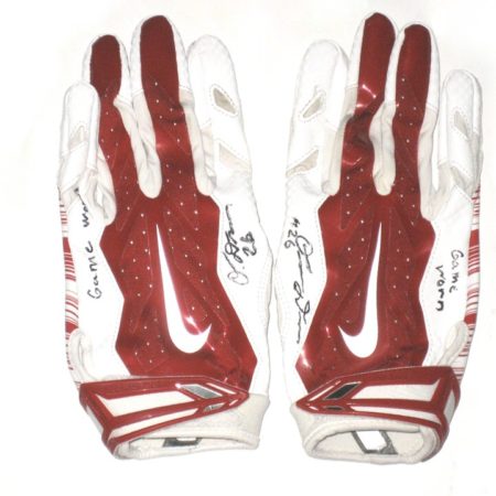 Orleans Darkwa 2017 New York Giants Game Used & Signed Red & White Nike Vapor Jet Gloves