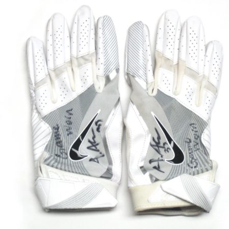 Andrew Adams 2017 New York Giants Game Used & Signed White & Silver Nike Gloves
