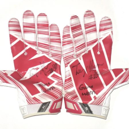 Tommy Myers Connecticut Huskies Game Worn & Signed Pink & White Breast Cancer Awareness Nike Vapor Jet XL Gloves