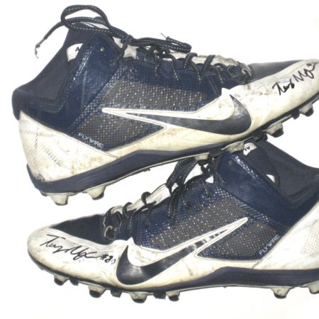 Tommy Myers Connecticut Huskies Game Used & Signed White & Blue Nike Alpha Pro Cleats
