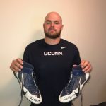 Tommy Myers with Connecticut Huskies Game Worn & Signed White & Blue Nike Alpha Pro Cleats