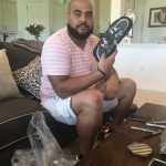 AJ Francis with 2018 Official New York Giants Signed Locker Room Under Armour Shower Sandals