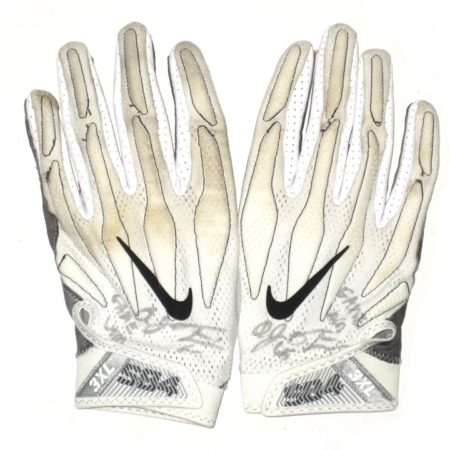 AJ Francis 2018 New York Giants Game Worn & Signed White, Black & Gray Nike Superbad 4.0 3XL Gloves