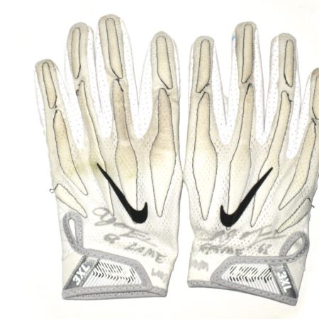 AJ Francis 2018 New York Giants Game Worn & Signed White, Black & Gray Nike Superbad 4.0 3XL Gloves