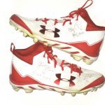 AJ Francis 2018 New York Giants Game Worn & Signed White & Red Under Armour Cleats