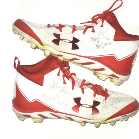 AJ Francis 2018 New York Giants Game Worn & Signed White & Red Under Armour Cleats