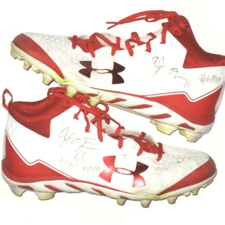 AJ Francis 2018 New York Giants Game Worn & Signed White & Red Under Armour Cleats