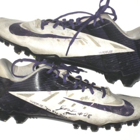 Jestin Love Central Arkansas Bears Game Worn & Signed White & Purple Customized "LOVE 28” Nike Cleats