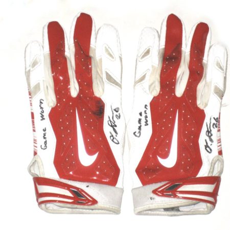 Orleans Darkwa 2017 New York Giants Game Worn & Signed Red & White Nike Vapor Jet Gloves