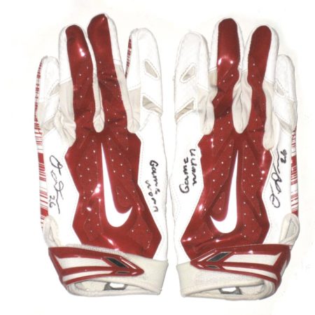 Orleans Darkwa 2017 New York Giants Game Worn & Signed Red & White Nike Vapor Jet Gloves