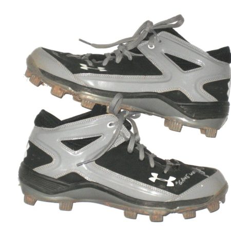 Josh Rutledge Boston Red Sox Game Used & Signed Black, White & Gray Under Armour Cleats