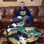 Nic Weishar with Practice Worn & Signed Official Notre Dame Fighting Irish Football Under Armour XL Shirt
