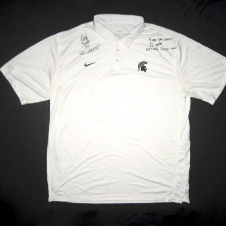 David Beedle Signed Official White Michigan State Spartans Nike Dri-Fit Polo XXL Shirt - Worn Game Day, Several Inscriptions!