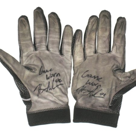 Henry Anderson New York Jets 2018 Game Worn & Signed Black, White & Gray Nike SB4 XXL Gloves