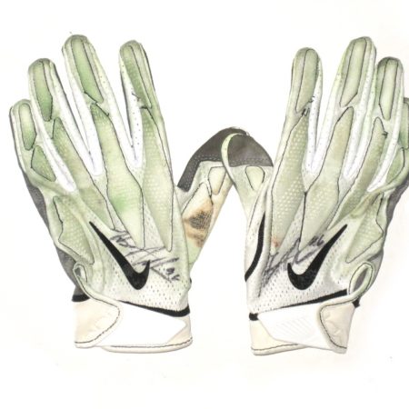 Henry Anderson New York Jets 2018 Game Worn & Signed White, Black & Gray Nike Gloves – Awesome Use!!!