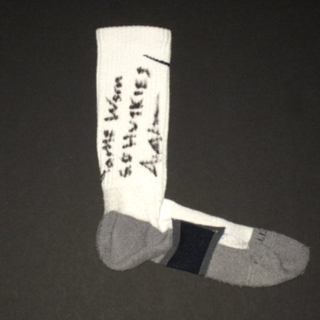 Andrew Adams Connecticut Huskies Game Worn & Signed White, Black & Gray Nike Dri-Fit Sock (Single)