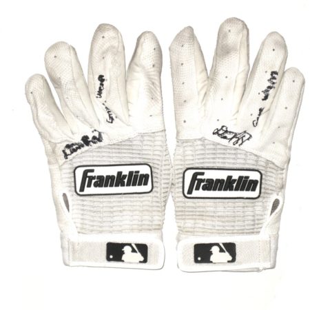 Dario Pizzano 2019 Binghamton Rumble Ponies Game Worn & Signed White Franklin Batting Gloves