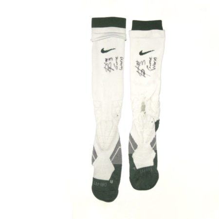 LJ Scott Michigan State Spartans Game Worn & Signed White & Green Nike Socks
