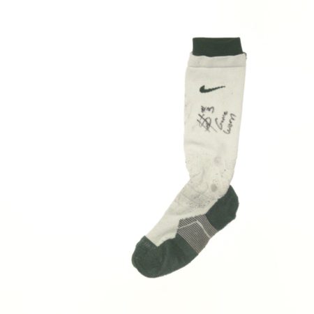 LJ Scott Michigan State Spartans Game Worn & Signed White & Green Nike Vapor Sock