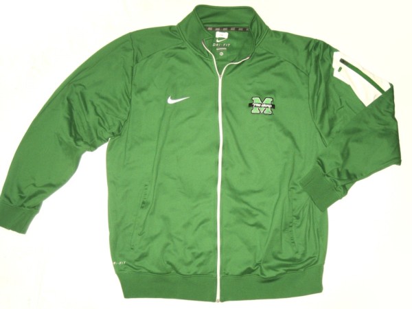 Ryan Bee Player Issued Official Green & White Marshall Thundering Herd Nike Dri-Fit XL Zip Up Sweatshirt