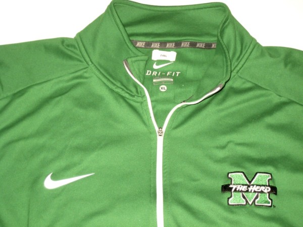 Ryan Bee Player Issued Official Green & White Marshall Thundering Herd Nike Dri-Fit XL Zip Up Sweatshirt