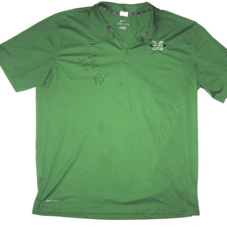 Ryan Bee Player Issued & Signed Official Green Marshall Thundering Herd Nike Dri-Fit XXL Polo Shirt