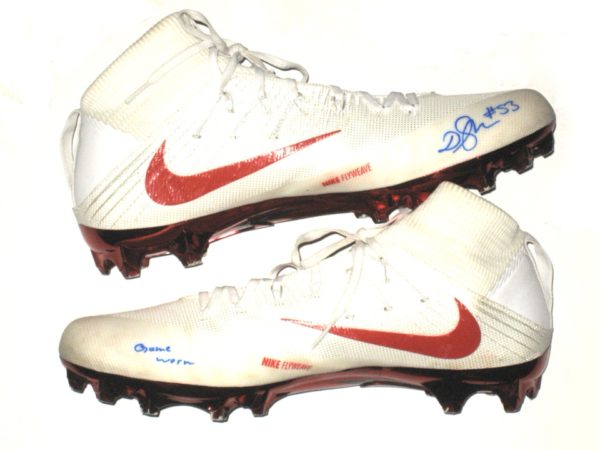 Deontae Skinner New York Giants Game Worn & Signed White & Red Nike Vapor Cleats