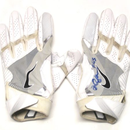 Deontae Skinner New York Giants Game Worn & Signed White & Silver Nike XXL Gloves