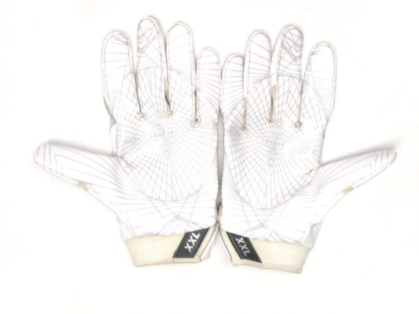 Deontae Skinner New York Giants Game Worn & Signed White & Silver Nike XXL Gloves