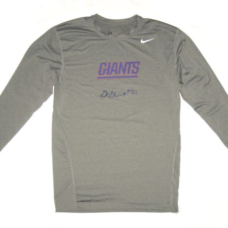 Deontae Skinner Training Worn & Signed Official Gray New York Giants Long Sleeve Nike Dri-FIT XXL Shirt