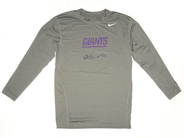 Deontae Skinner Training Worn & Signed Official Gray New York Giants Long Sleeve Nike Dri-FIT XXL Shirt
