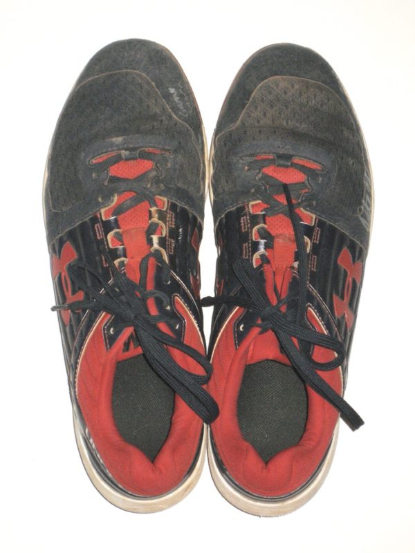 Patrick Mazeika 2019 Binghamton Rumble Ponies Game Worn & Signed Blue & Red Under Armour Cleats - Embroidered with Initials! - Image 3