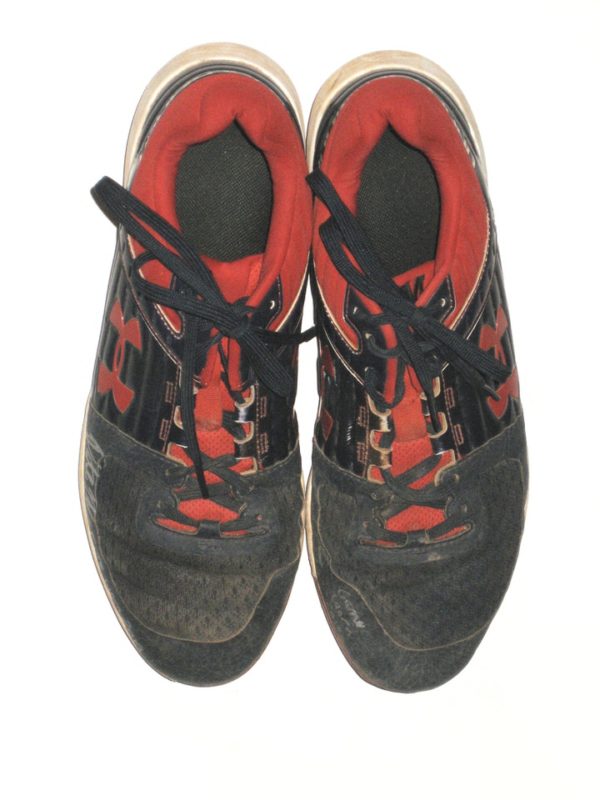 Patrick Mazeika 2019 Binghamton Rumble Ponies Game Worn & Signed Blue & Red Under Armour Cleats - Embroidered with Initials! - Image 4