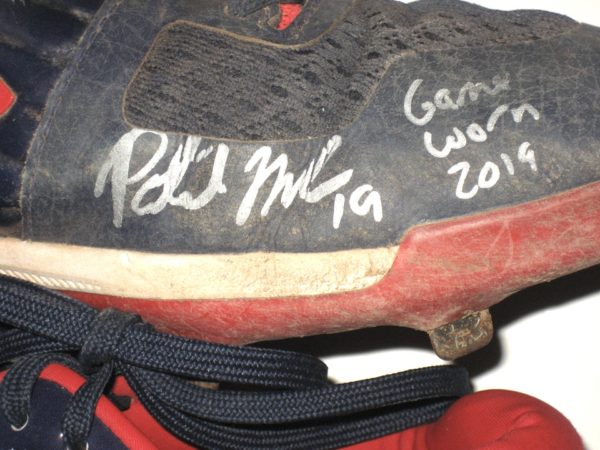 Patrick Mazeika 2019 Binghamton Rumble Ponies Game Worn & Signed Blue & Red Under Armour Cleats - Embroidered with Initials!