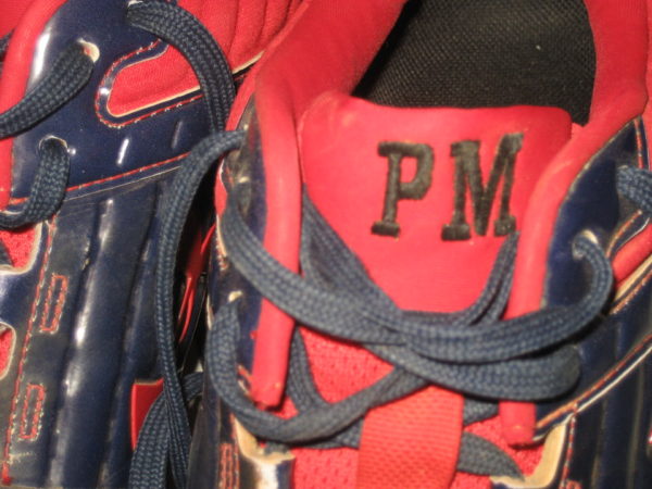 Patrick Mazeika 2019 Binghamton Rumble Ponies Game Worn & Signed Blue & Red Under Armour Cleats - Embroidered with Initials!