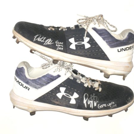 Patrick Mazeika 2019 Binghamton Rumble Ponies Game Worn & Signed White & Blue Under Armour Cleats