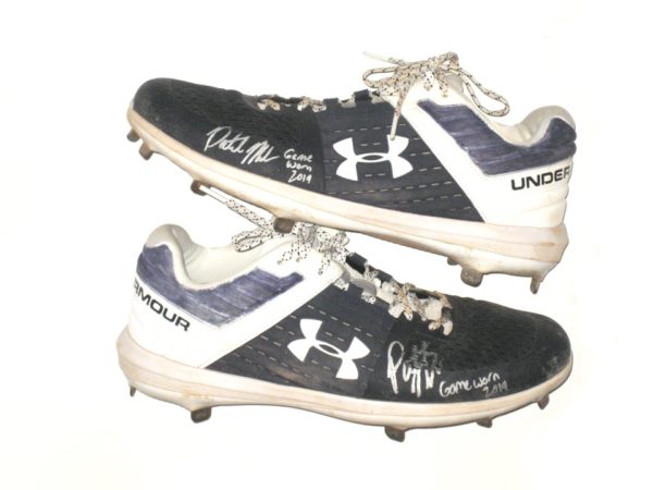 Patrick Mazeika 2019 Binghamton Rumble Ponies Game Worn & Signed White & Blue Under Armour Cleats