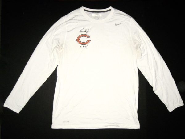 Tanner Gentry Practice Worn & Signed Official White Chicago Bears #19 Long Sleeve Nike Dri-FIT XL Shirt