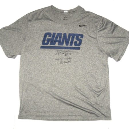 Alex Tanney 2019 Training Worn & Signed Official Gray New York Giants #3 Nike Dri-Fit XL Shirt