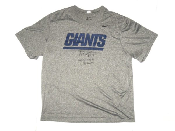 Alex Tanney 2019 Training Worn & Signed Official Gray New York Giants #3 Nike Dri-Fit XL Shirt