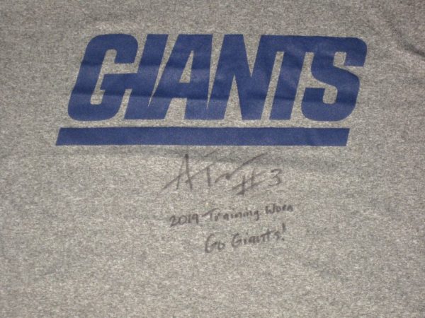 Alex Tanney 2019 Training Worn & Signed Official Gray New York Giants #3 Nike Dri-Fit XL Shirt
