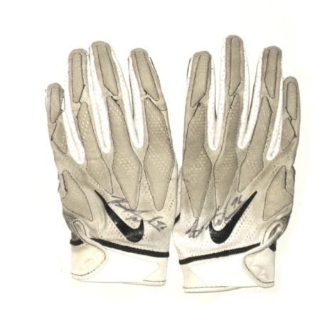 Henry Anderson New York Jets 2018 Game Worn & Signed White, Black & Gray Nike Superbad Gloves – Great Use!!!