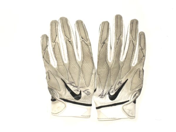 Henry Anderson New York Jets 2018 Game Worn & Signed White, Black & Gray Nike Superbad Gloves – Great Use!!!