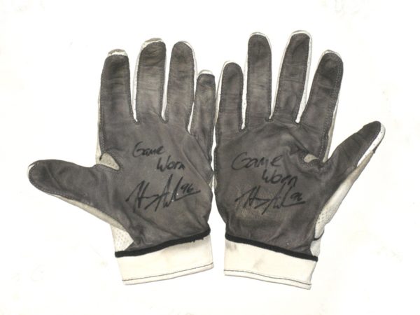 Henry Anderson New York Jets 2018 Game Worn & Signed White, Black & Gray Nike Superbad Gloves – Great Use!!!