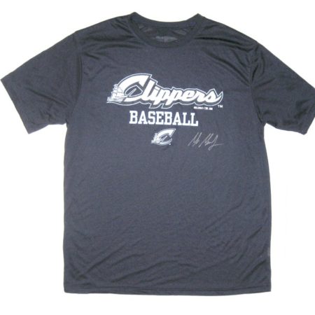 Max Moroff 2019 Practice Worn & Signed Official Columbus Clippers Baseball Holloway Large Shirt