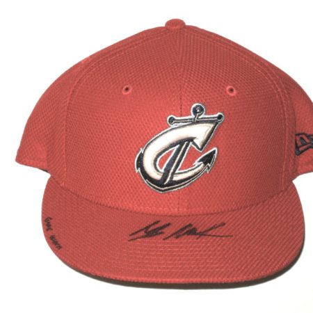 Max Moroff Game Worn & Signed Official Red Columbus Clippers New Era 59FIFTY Hat