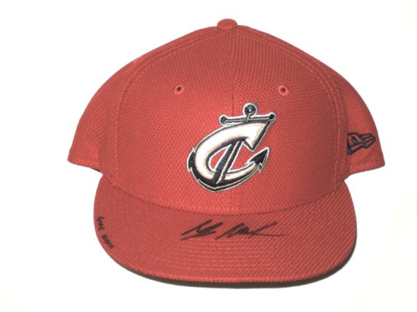 Max Moroff Game Worn & Signed Official Red Columbus Clippers New Era 59FIFTY Hat